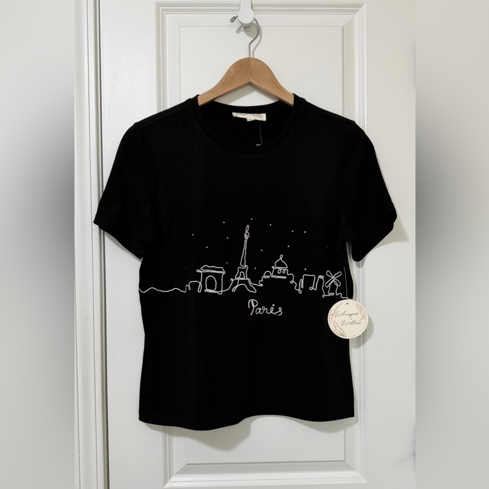 Whisper + Willow Black Paris Skyline Tee Size Medium NWT